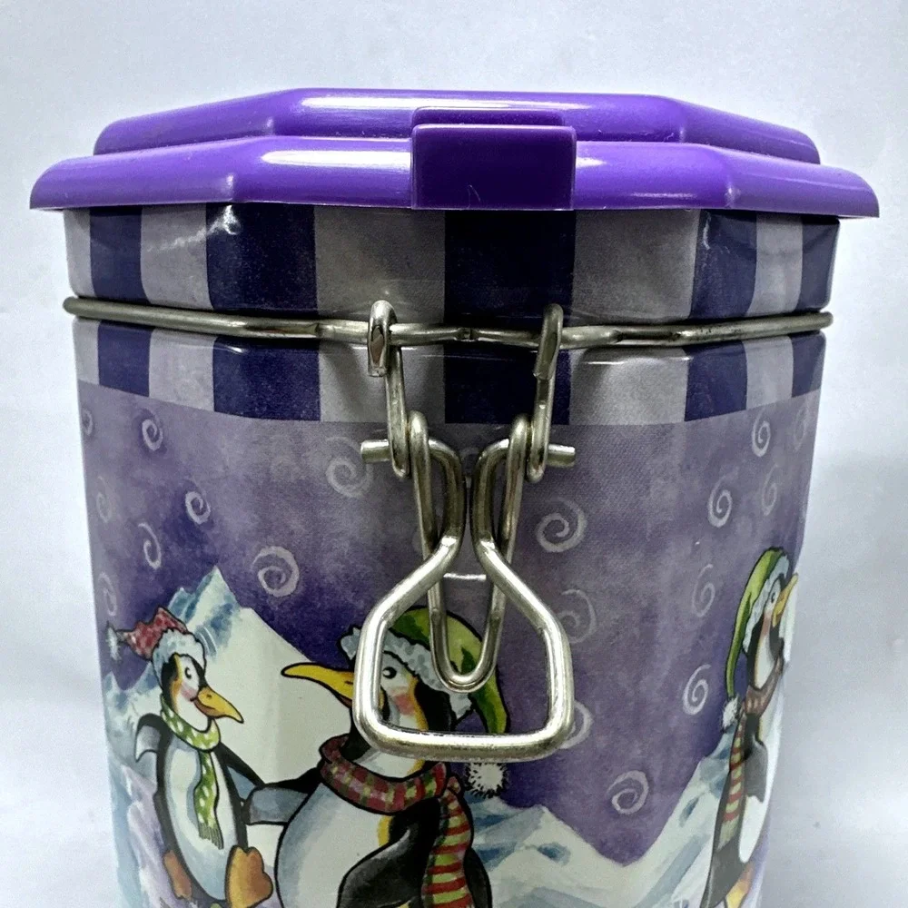 Penguin Canister Purple Lid‎ Metal Kitchen Storage Container Decor